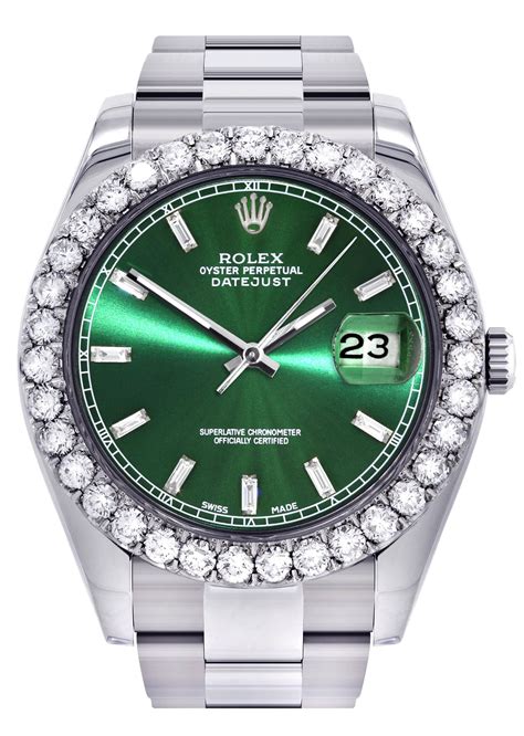 rolex silver with green dial